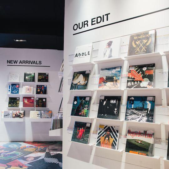 Albums on display at Rough Trade at Rockefeller Center