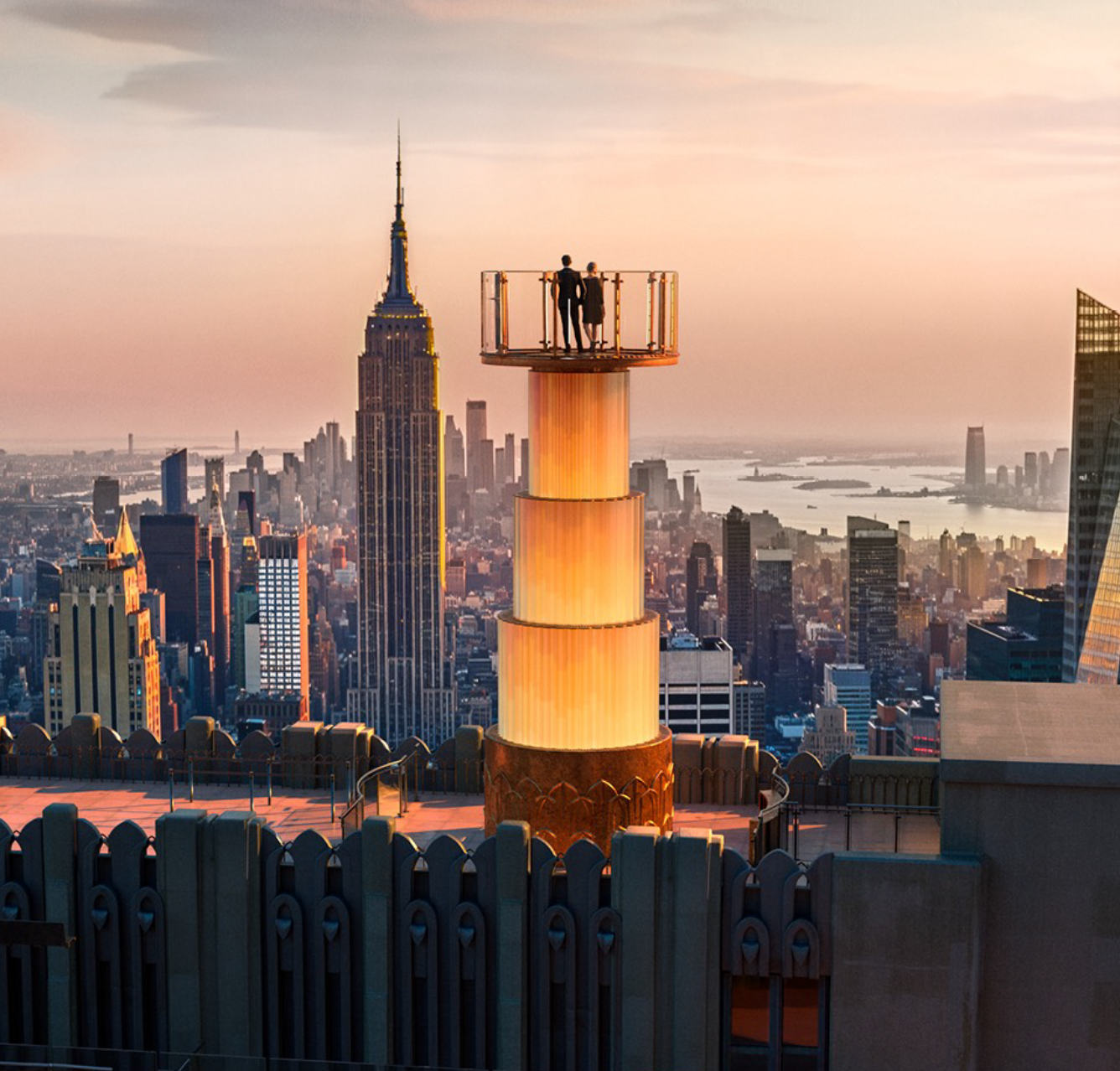 skylift at top of the rock and the new york city skyline