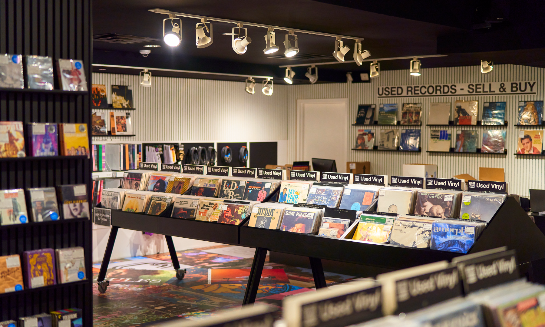 Various displays of vinyl records at Rough Trade Below
