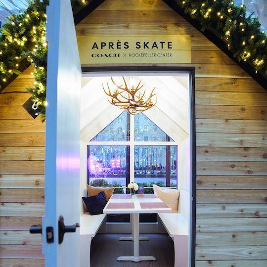 Inside a Coach Après Skate chalet at Rockefeller Center