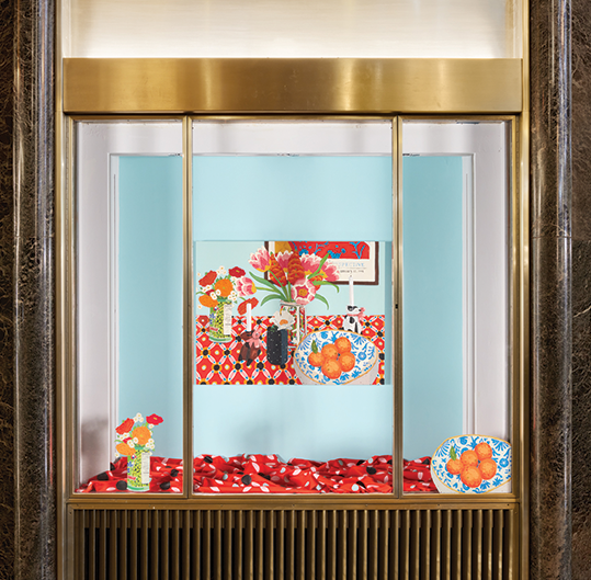 One of Hilary Pecis's paintings displayed in Rockefeller Center