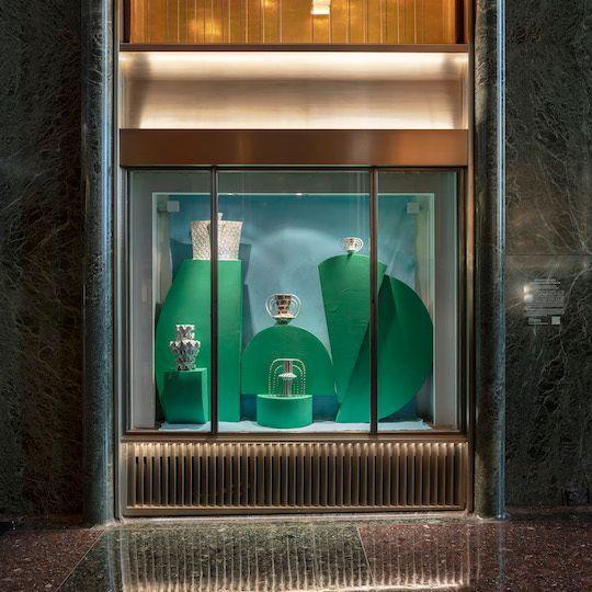 Ceramic vessels by artist Emily Mullin on display at Rockefeller Center