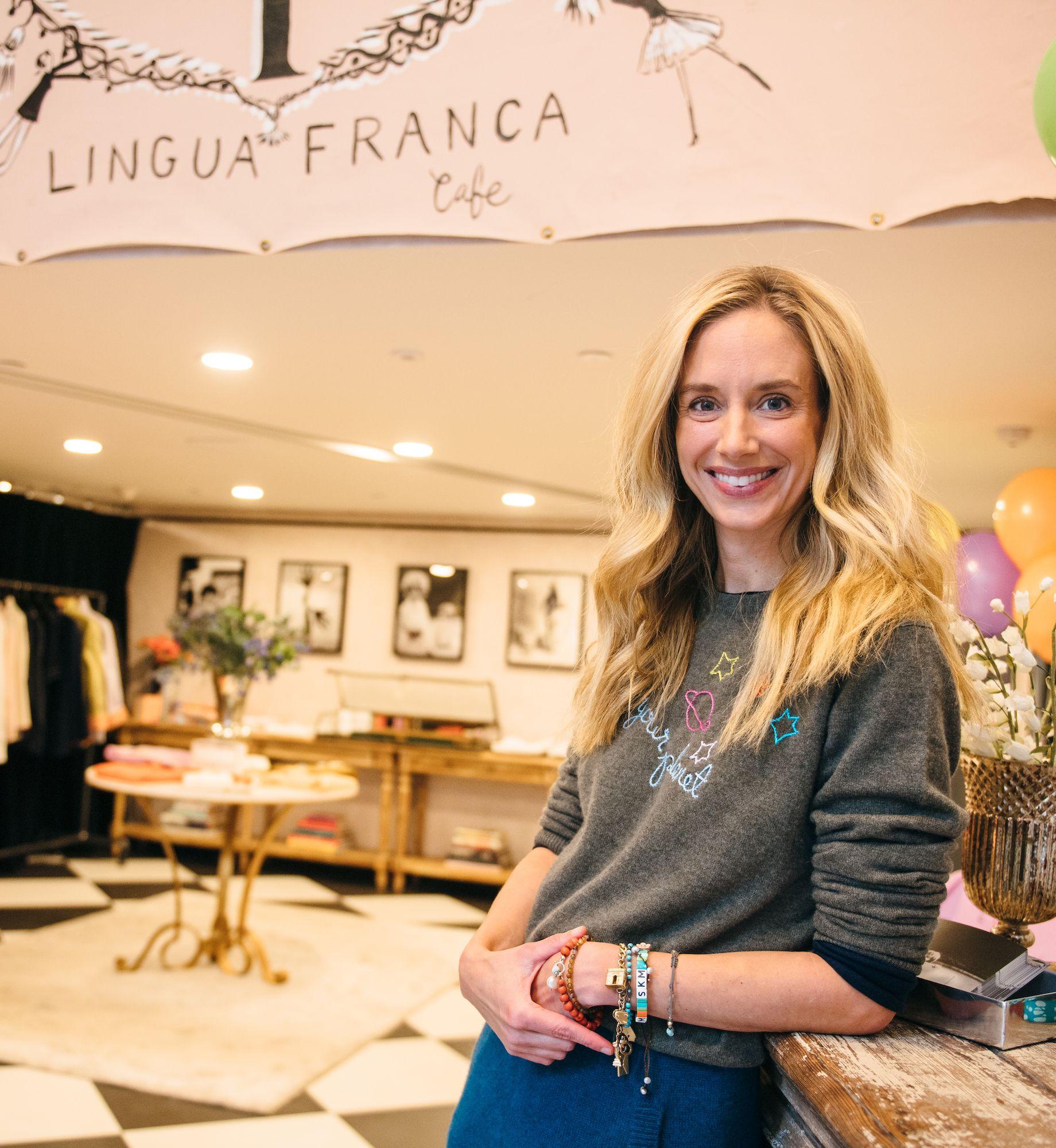 Founder and Designer Rachelle Hruska MacPherson stands in the Lingua Franca store at Rockefeller Center