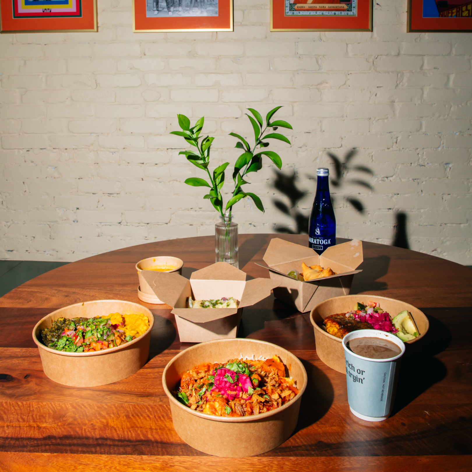 Various dishes from Inday set on a table