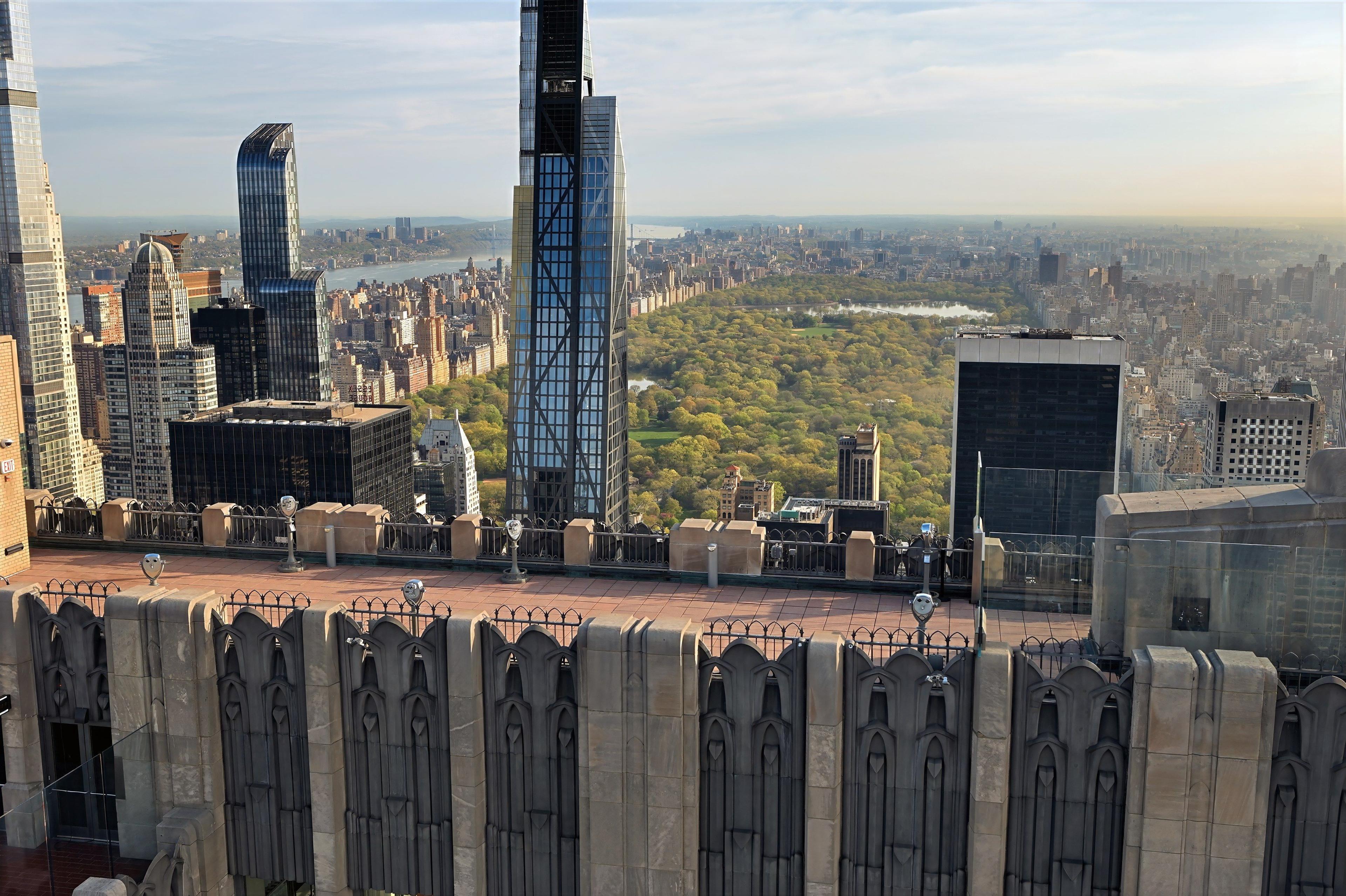 The view north over Central Park from the Top of the Rock observation deck.
