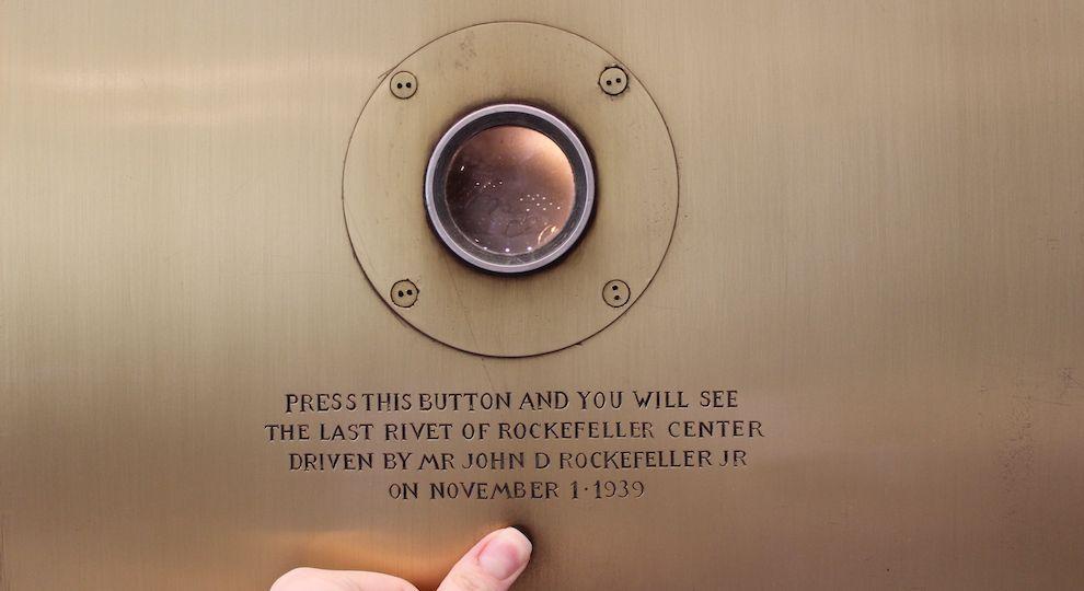 The last rivet of Rockefeller Center driven in by John D. Rockefeller in 1939