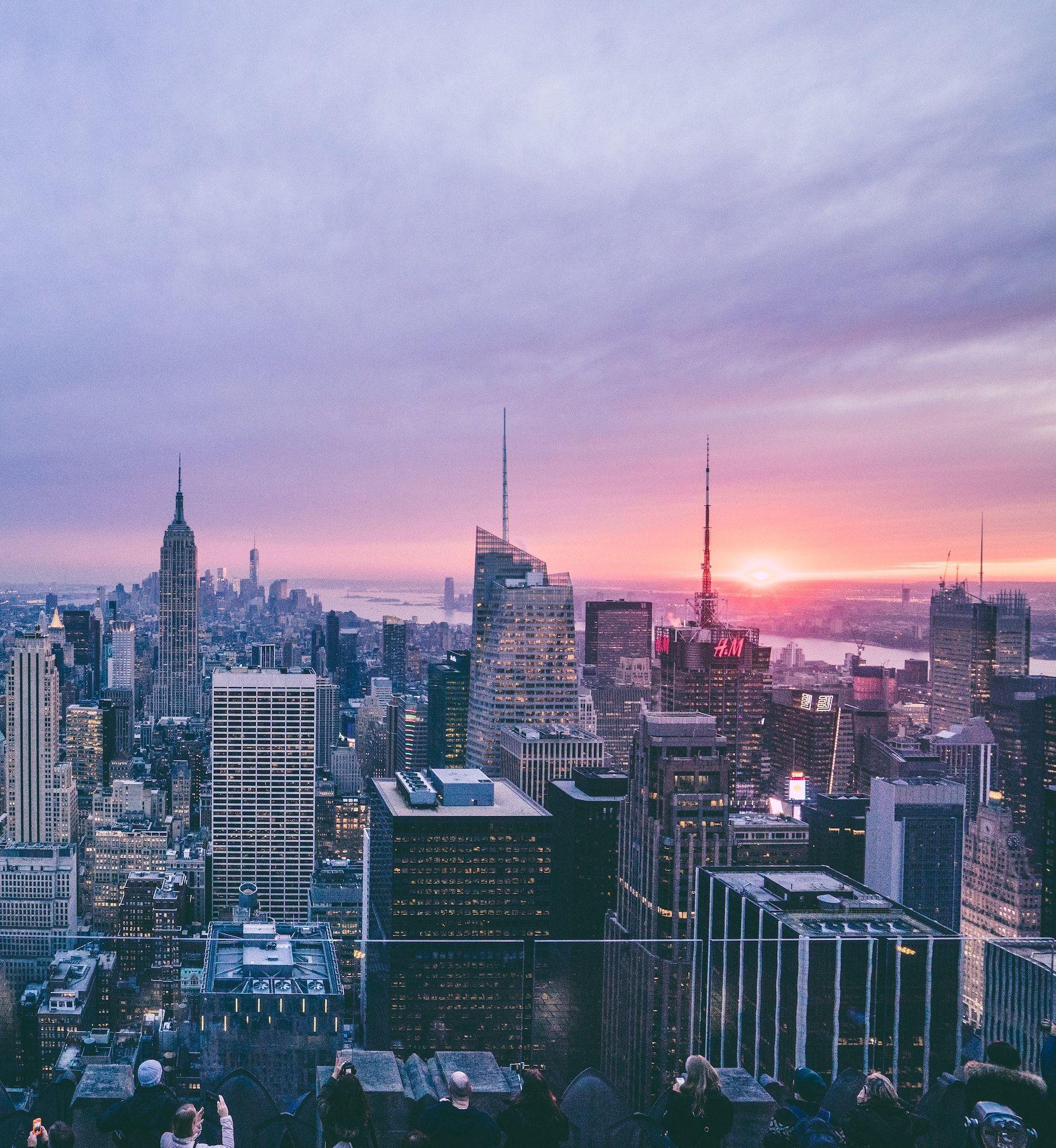View of the New York City sunset from Top of The Rock