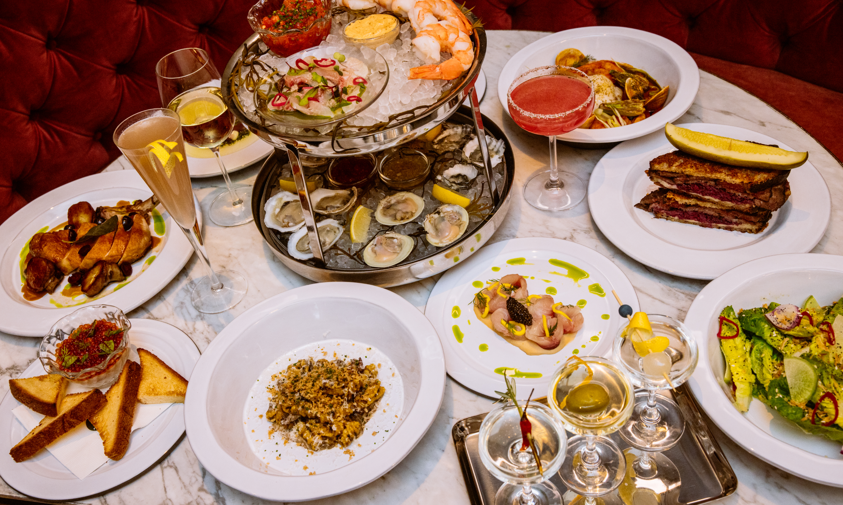 A table with various dishes from Smith & Mills at Rockefeller Center