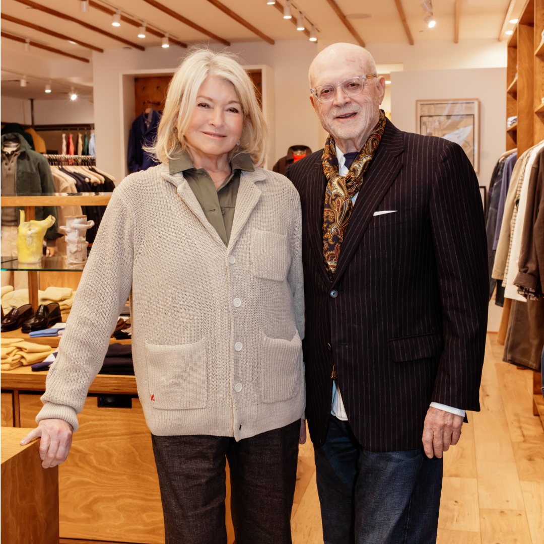 Martha Stewart and Mickey Drexler inside the Alex Mill store at Rockefeller Center