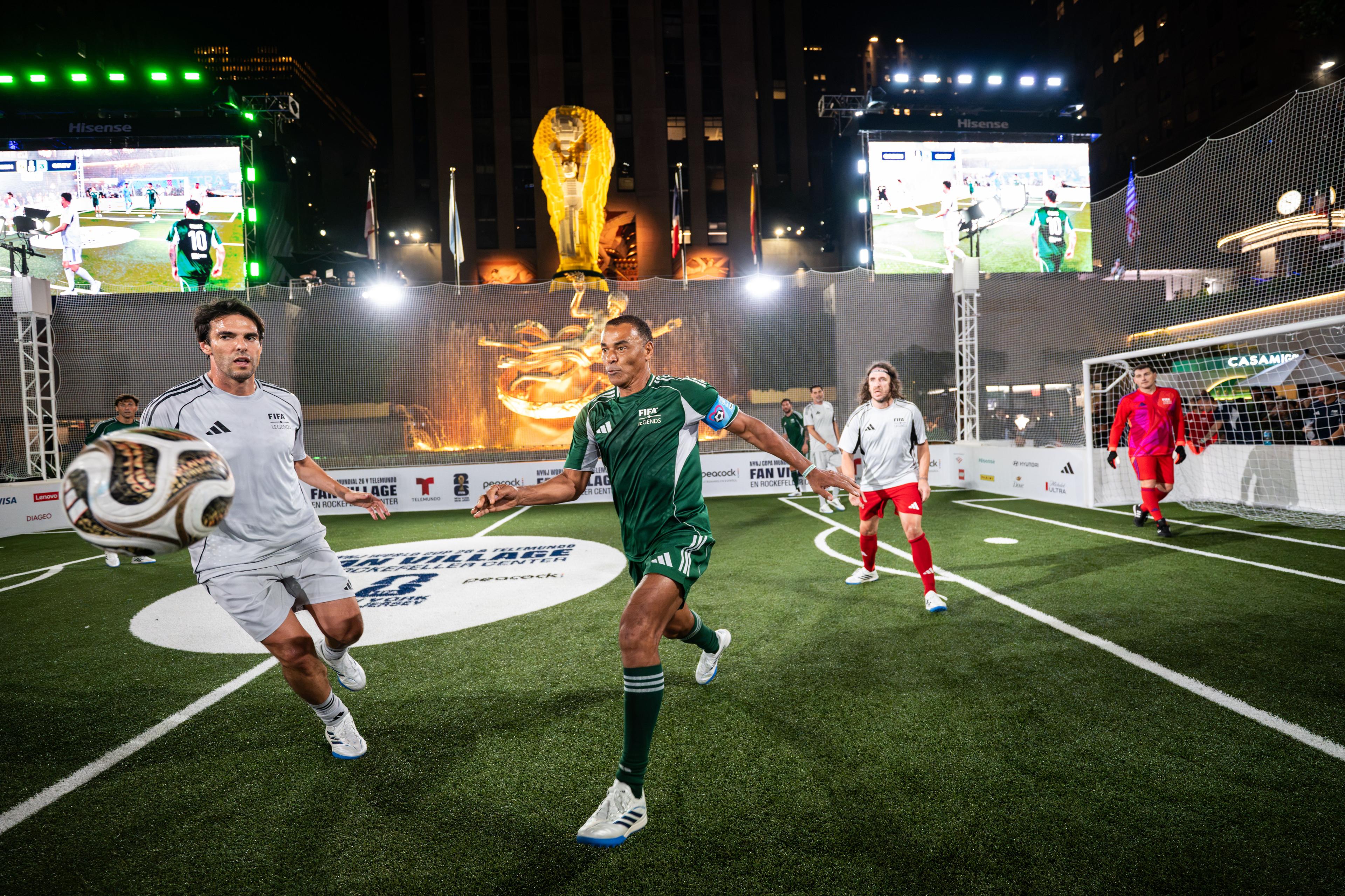 soccer players playing at rockefeller center