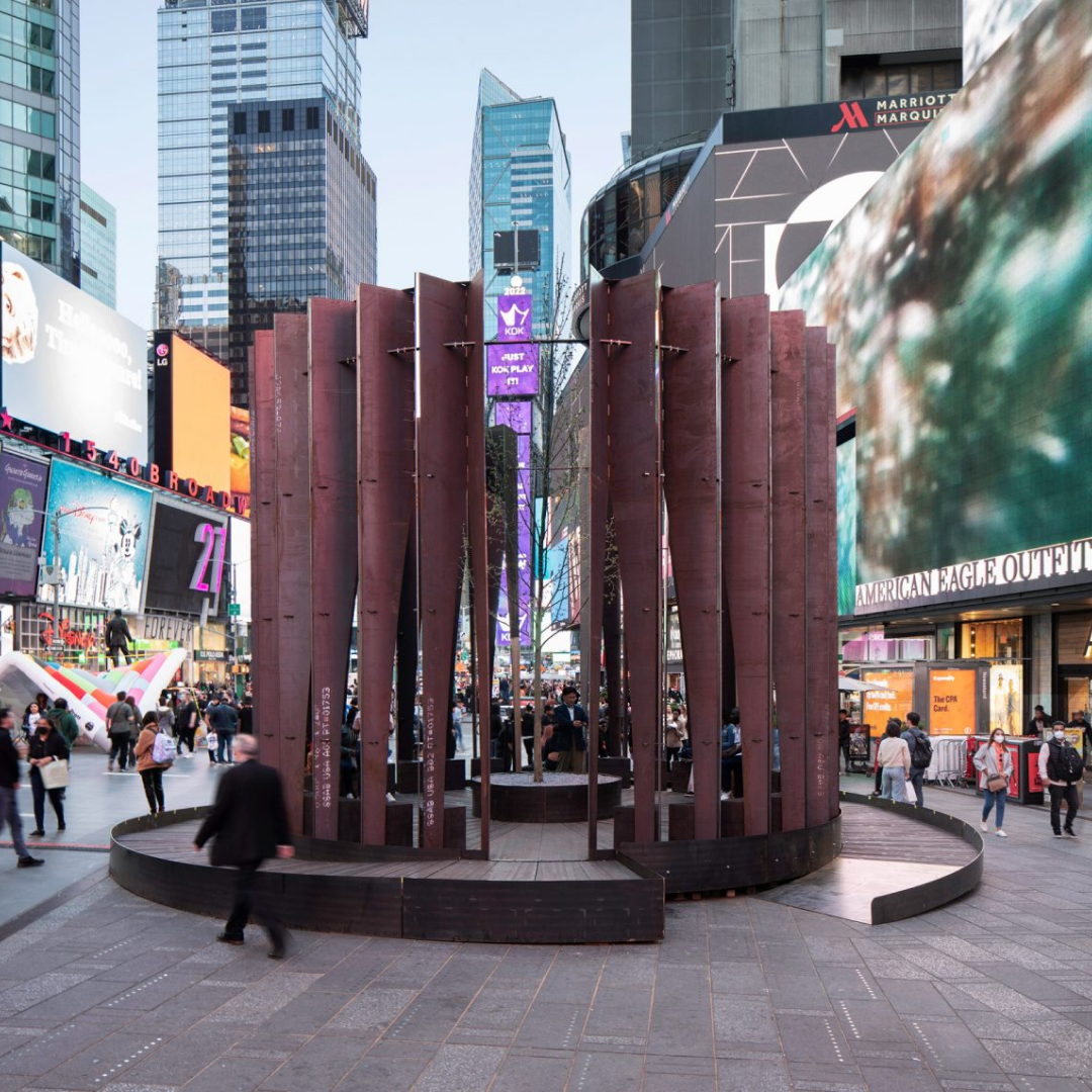A large-scale sculpture for the NYCxDesign Festival on display in Times Square