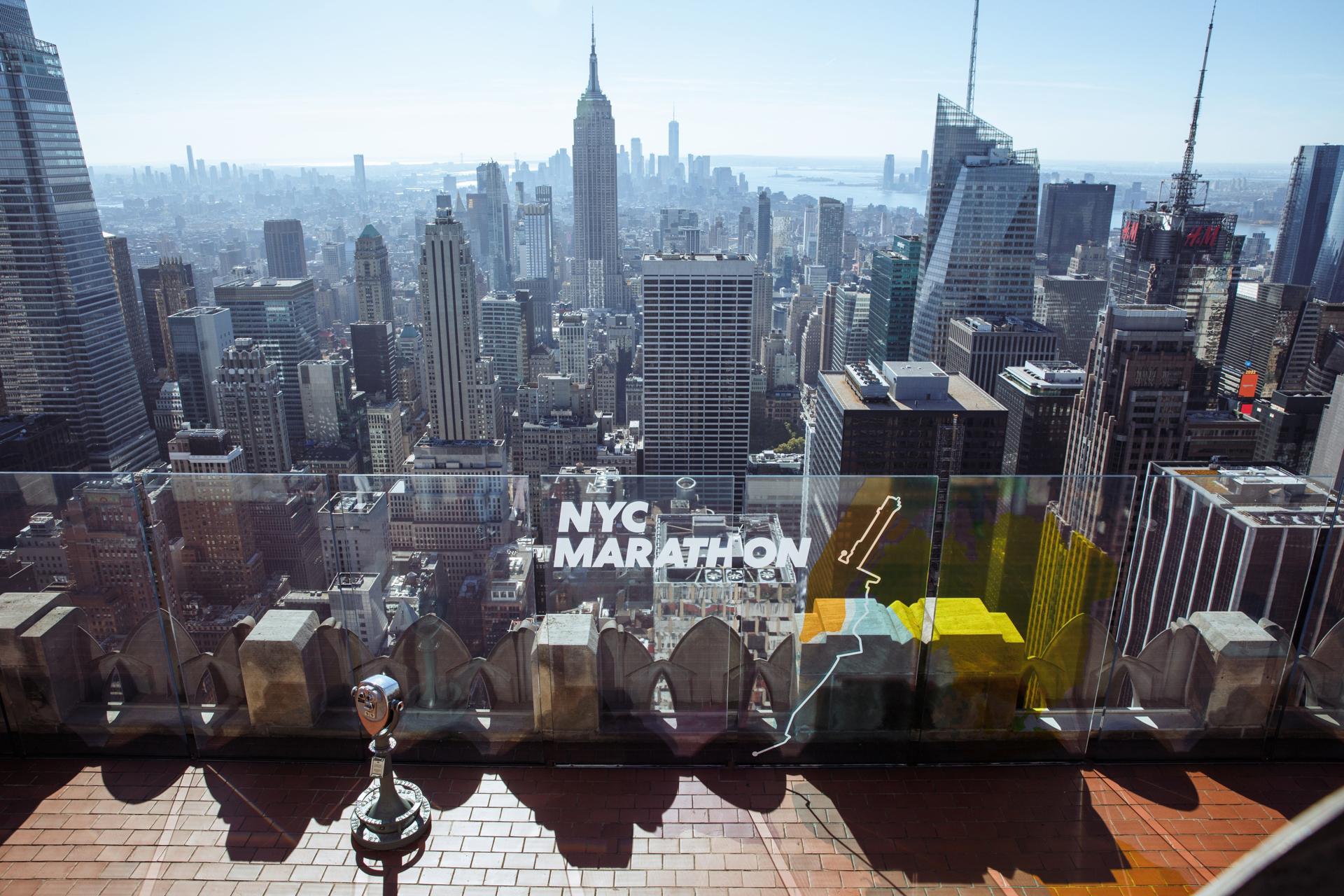 nyc marathon decor at top of the rock observation deck