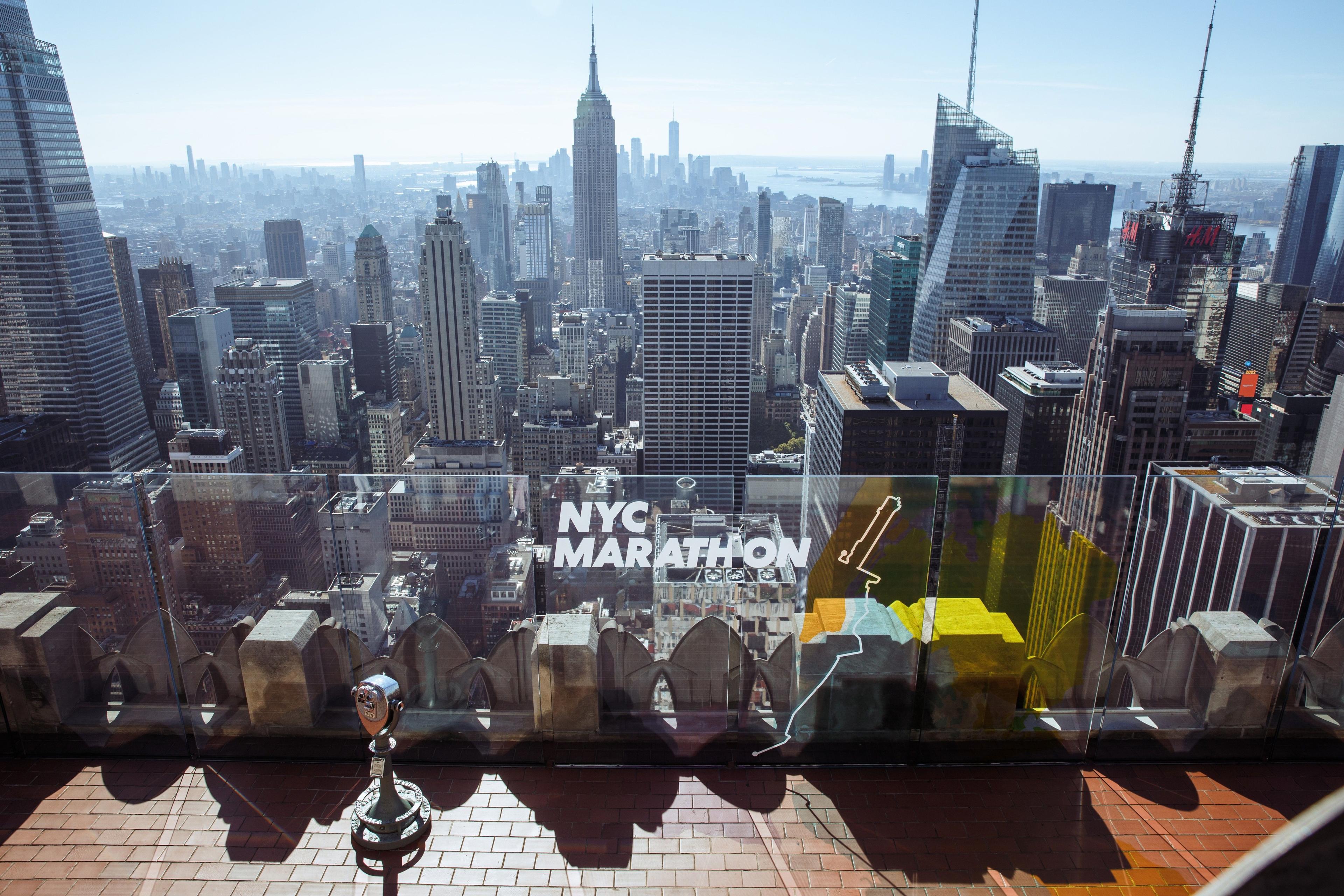 nyc marathon decor at top of the rock observation deck