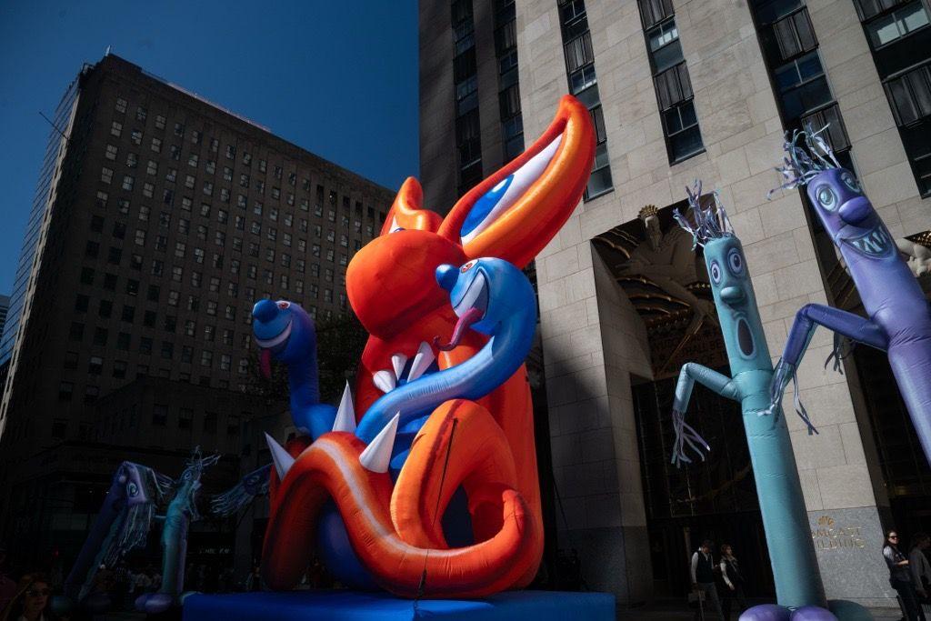 kenny scharfs scary monsters installation at rockefeller center