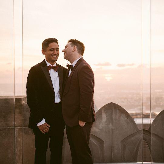 Couple enjoying the sunset view from Top of The Rock