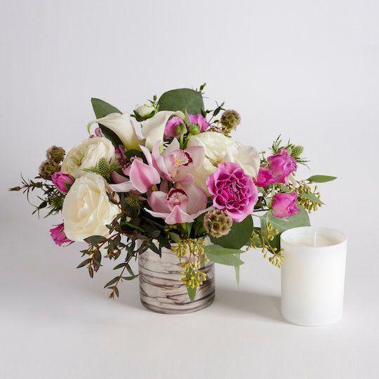 Bouquet and Gal Candle bundle from Flower Girl at Rockefeller Center