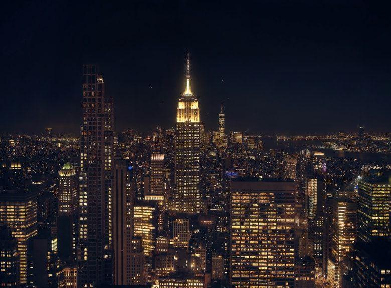 new york city view at night from top of the rock