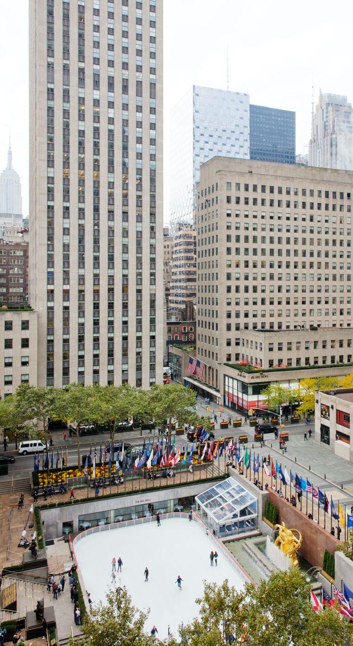 Aerial view of Rockefeller Plaza and The Rink