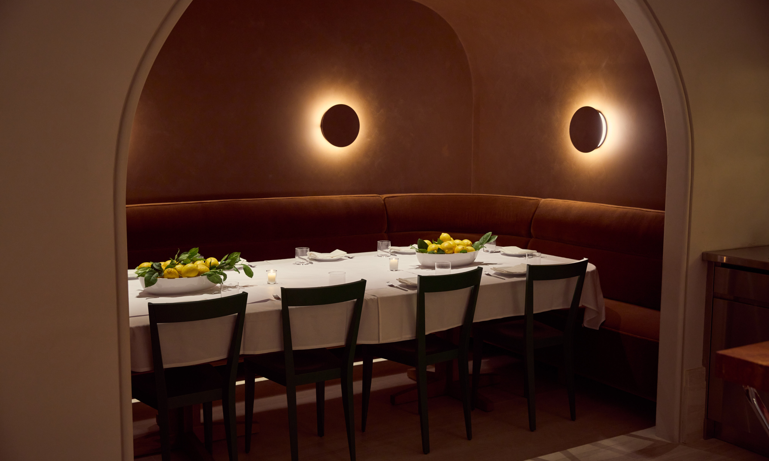 A table inside an alcove at Jupiter at Rockefeller Center