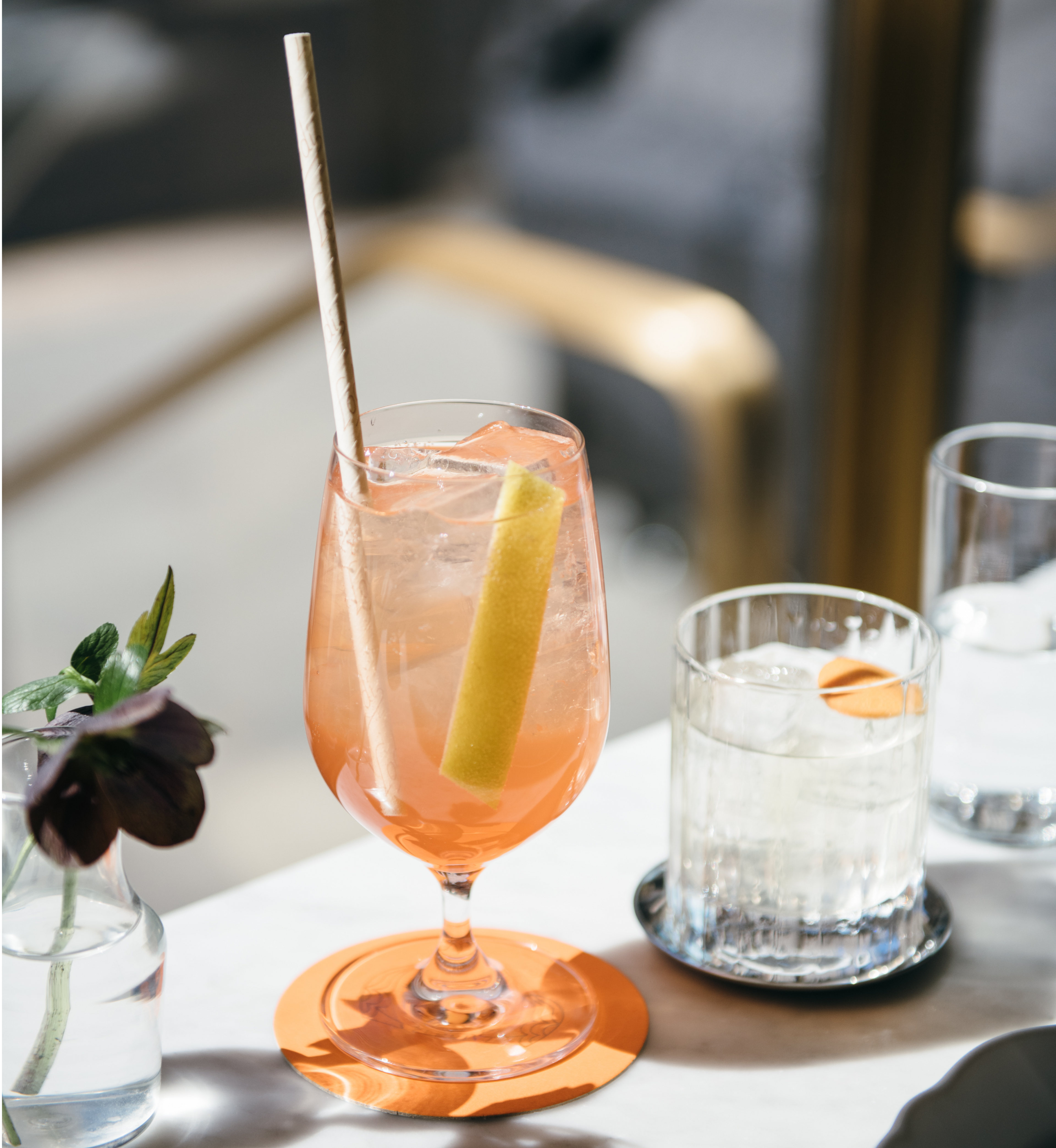Two cocktails on a table at Lodi