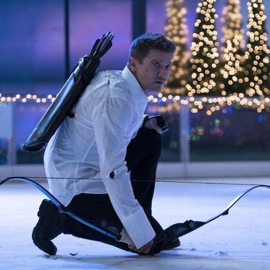 Jeremy Renner filming Hawkeye on The Rink at Rockefeller Center