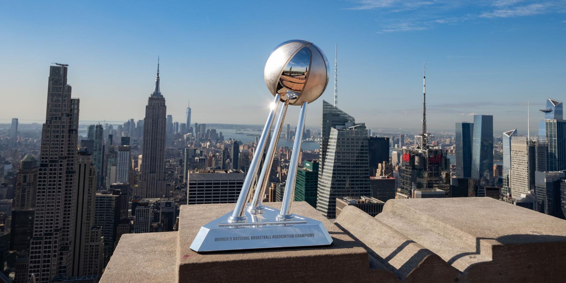 wnba trophy at top of the rock
