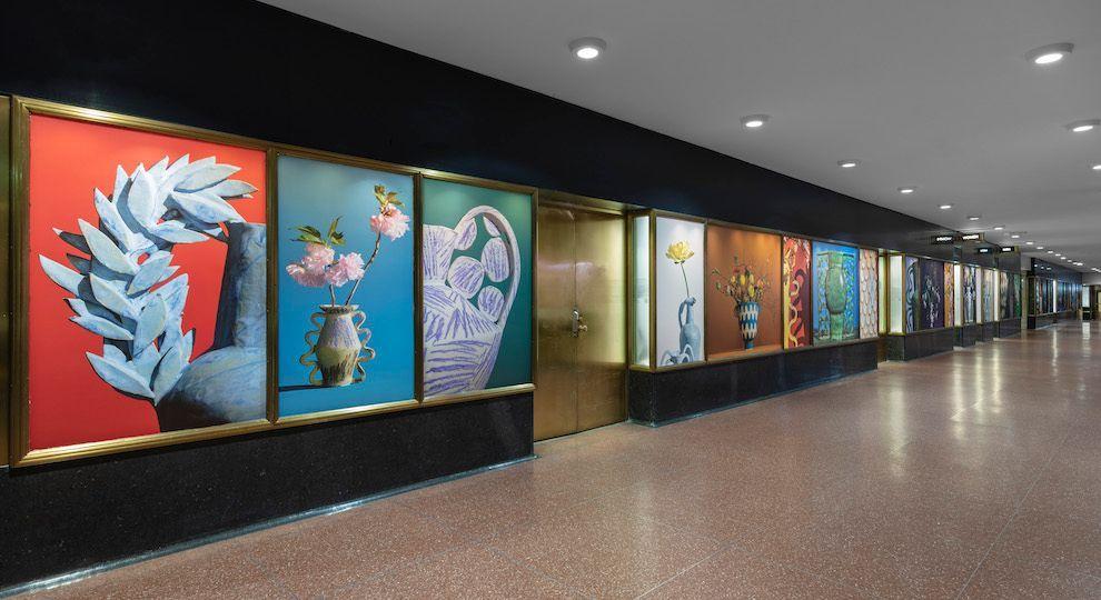 Murals by artist Emily Mullin on display at Rockefeller Center
