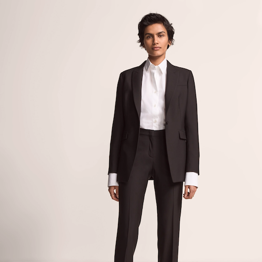 Model wearing the Single Button Jacket in Black from Another Tomorrow