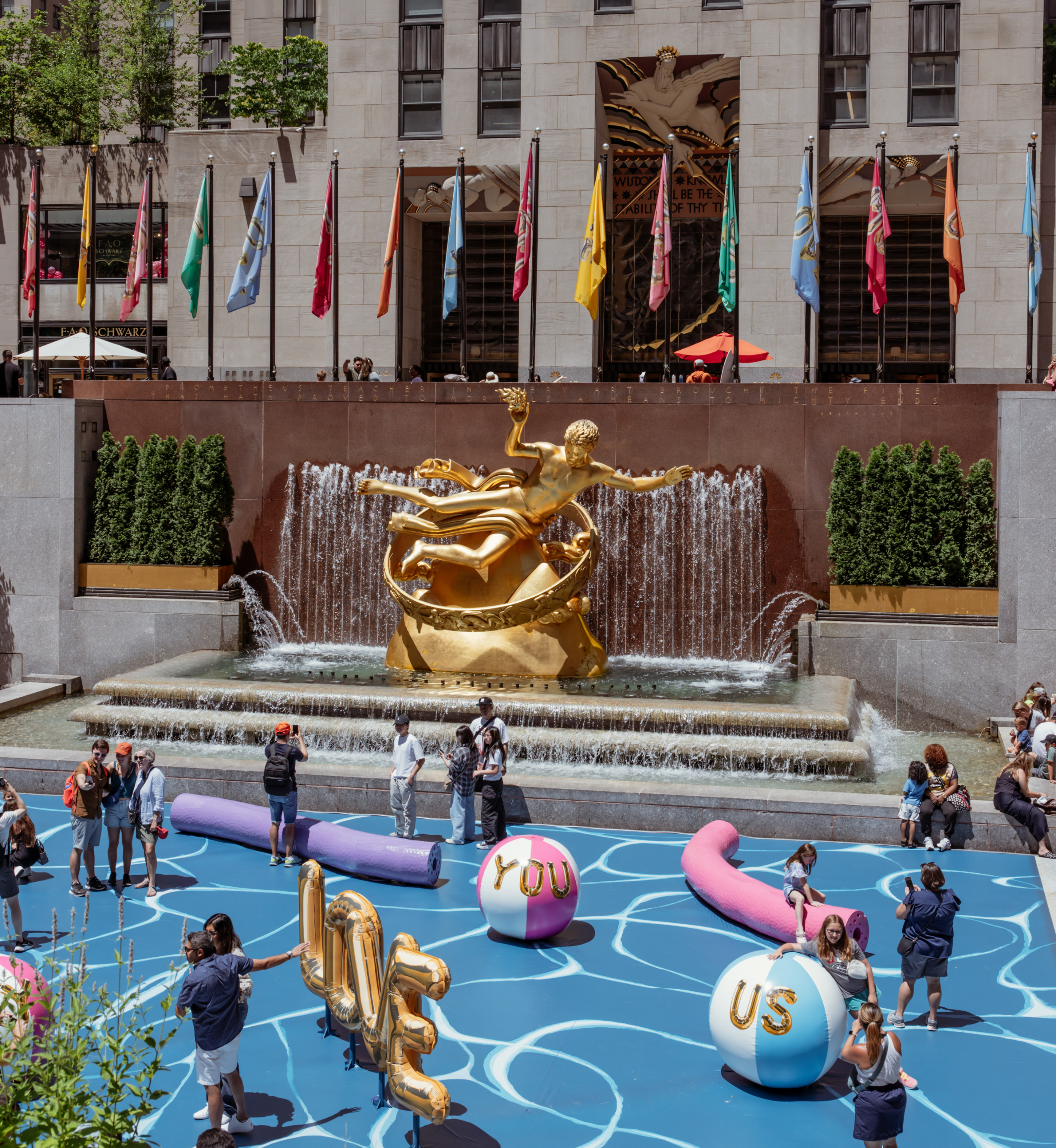 Aerial view of artist Joel Mesler's "Pool Party," a public art installation at The Rink