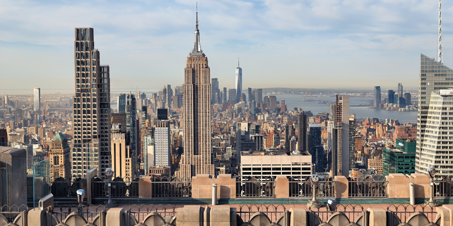 view of new york city and top of the rock observation deck
