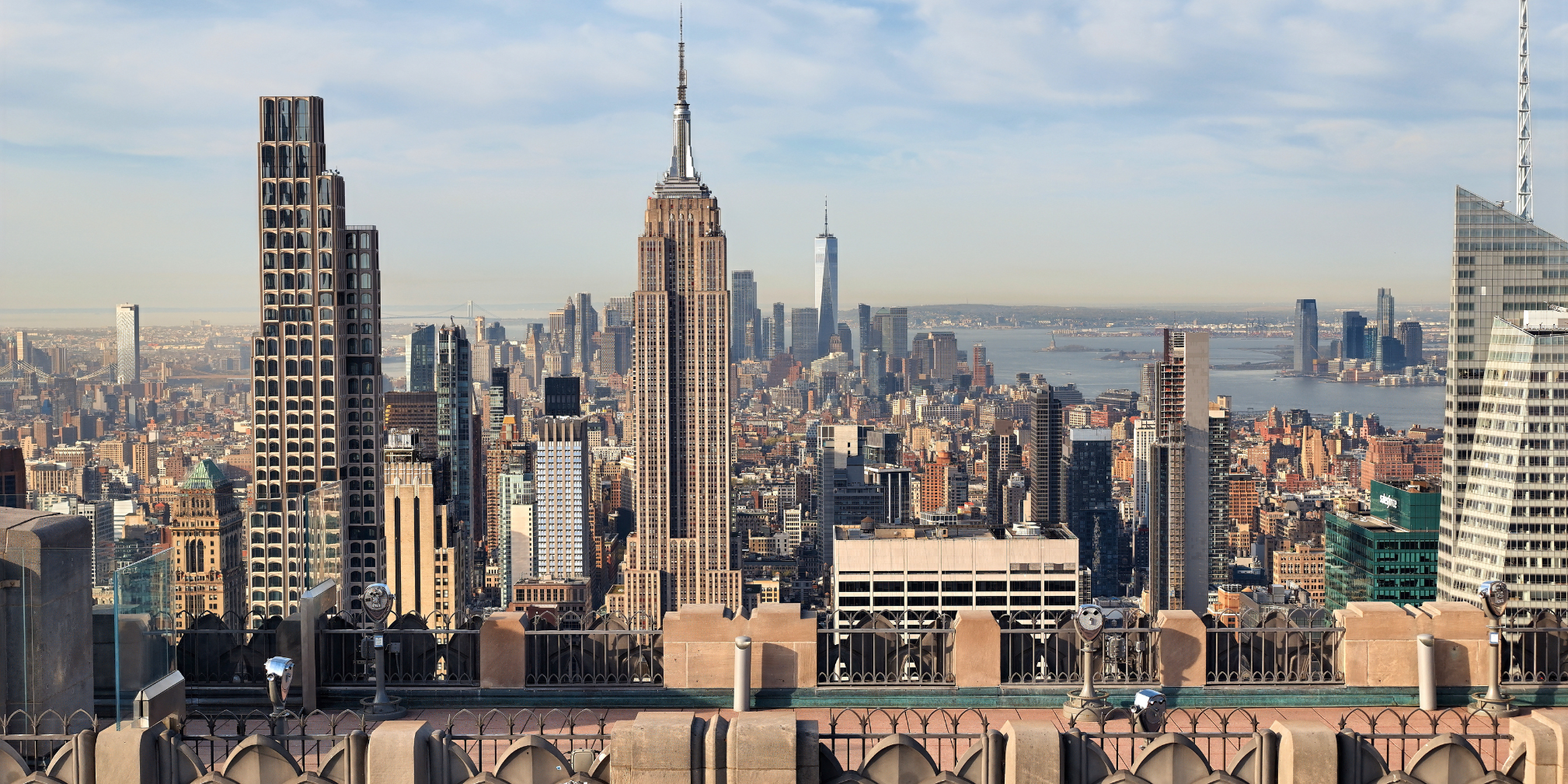 view of new york city and top of the rock observation deck