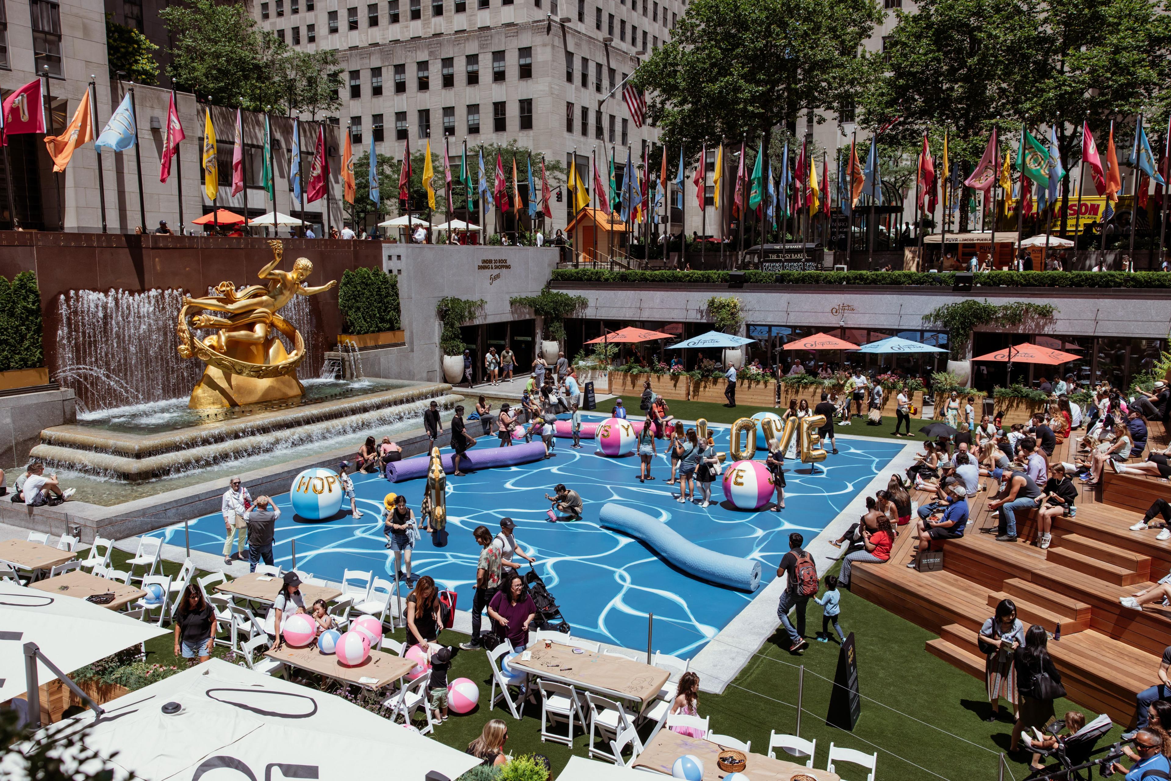 joel messler pool party art installation at rockefeller center