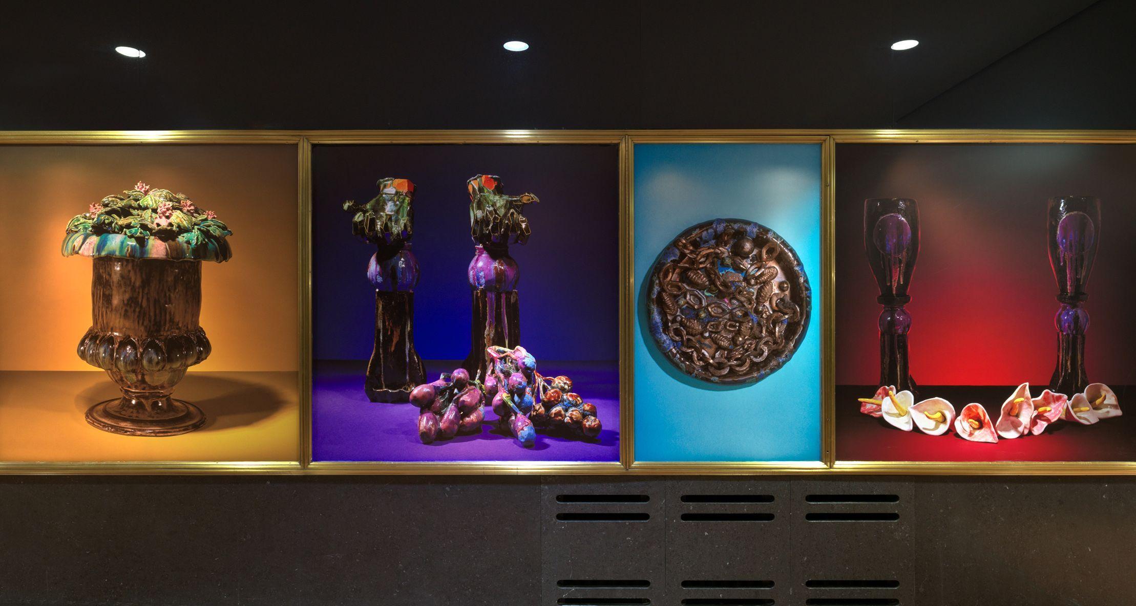 Photos of pieces by Ryan Flores in the Rockefeller Center Concourse.