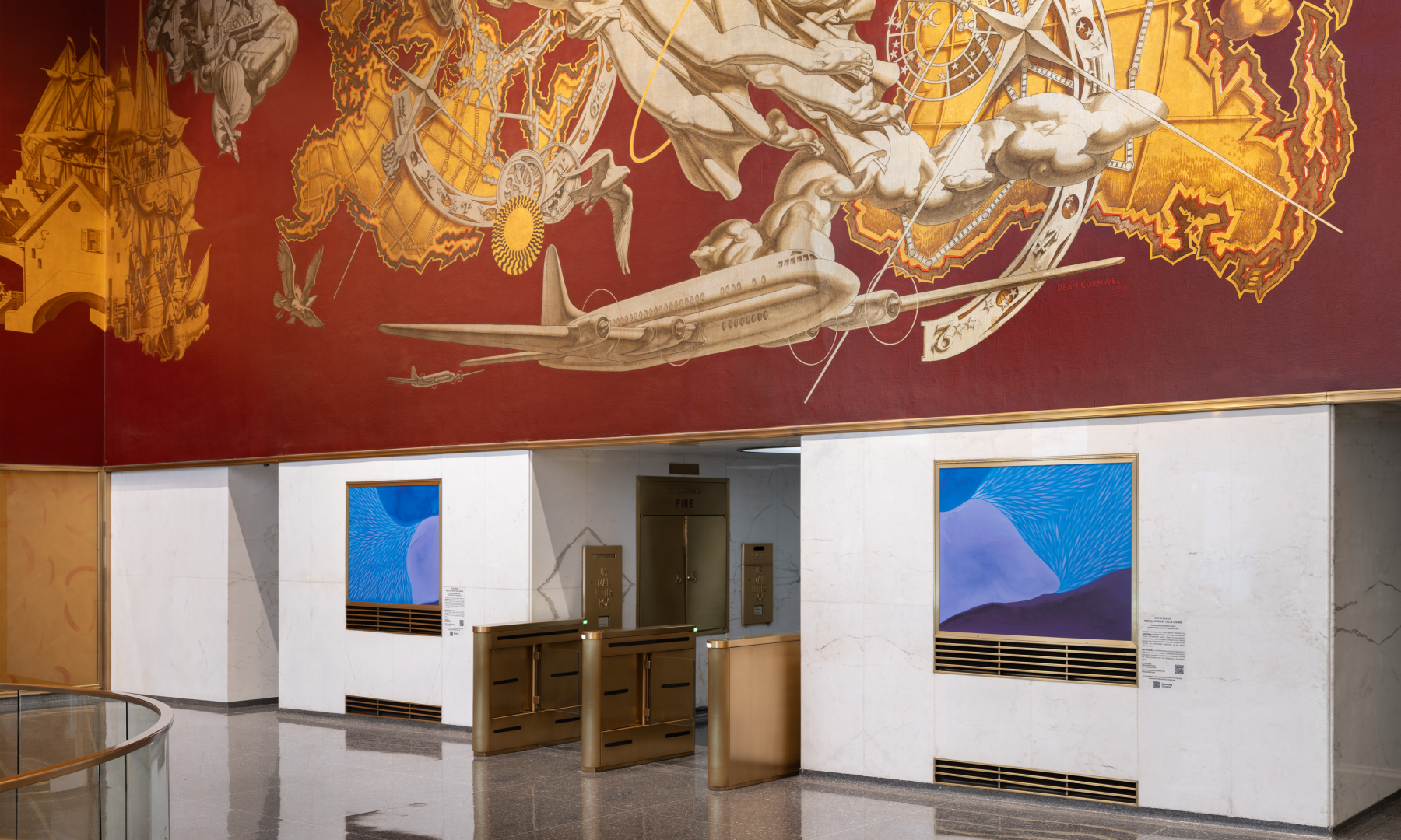 Two paintings by artist Julia Chiang on display at Rockefeller Center