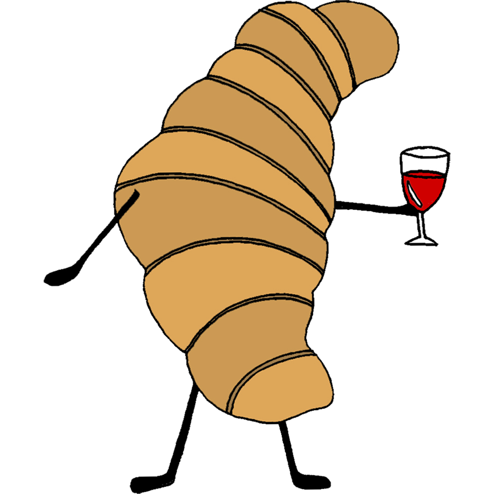 A croissant holding a glass of wine illustrated by Angelica Hicks