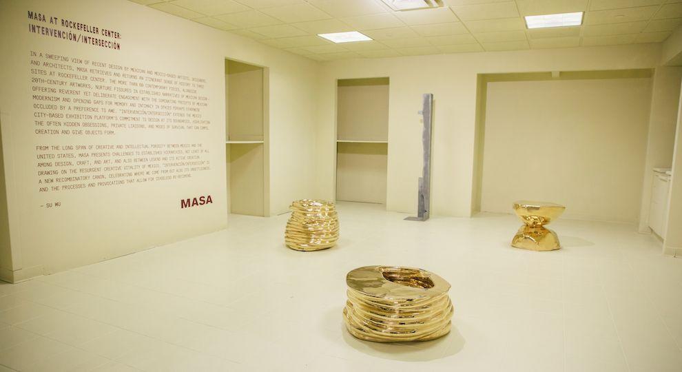 Gold sculptures featured in MASA's art and design exhibition at Rockefeller Center