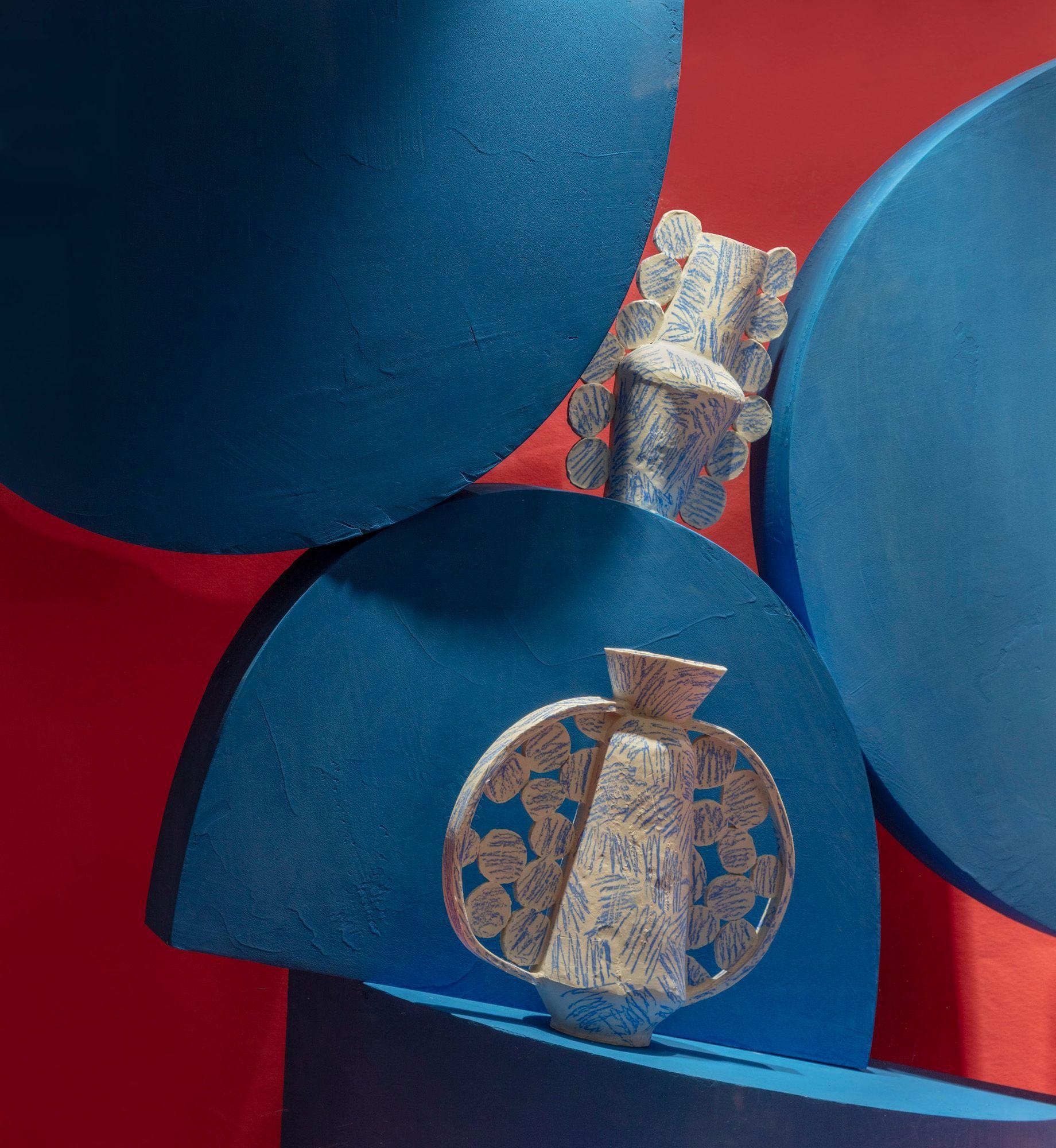Ceramic vessels by artist Emily Mullin on display at Rockefeller Center