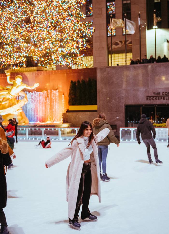 Ice skaters on the rink at Rockefeller Center