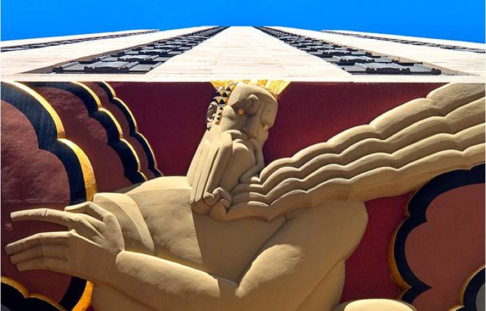 Rockefeller Center's Wisdom sculpture is part of the art deco motifs and sculptures collection.
