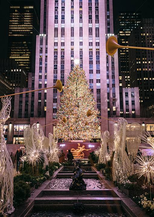 Christmas Tree and Lights at Rockefeller Center Plaza.